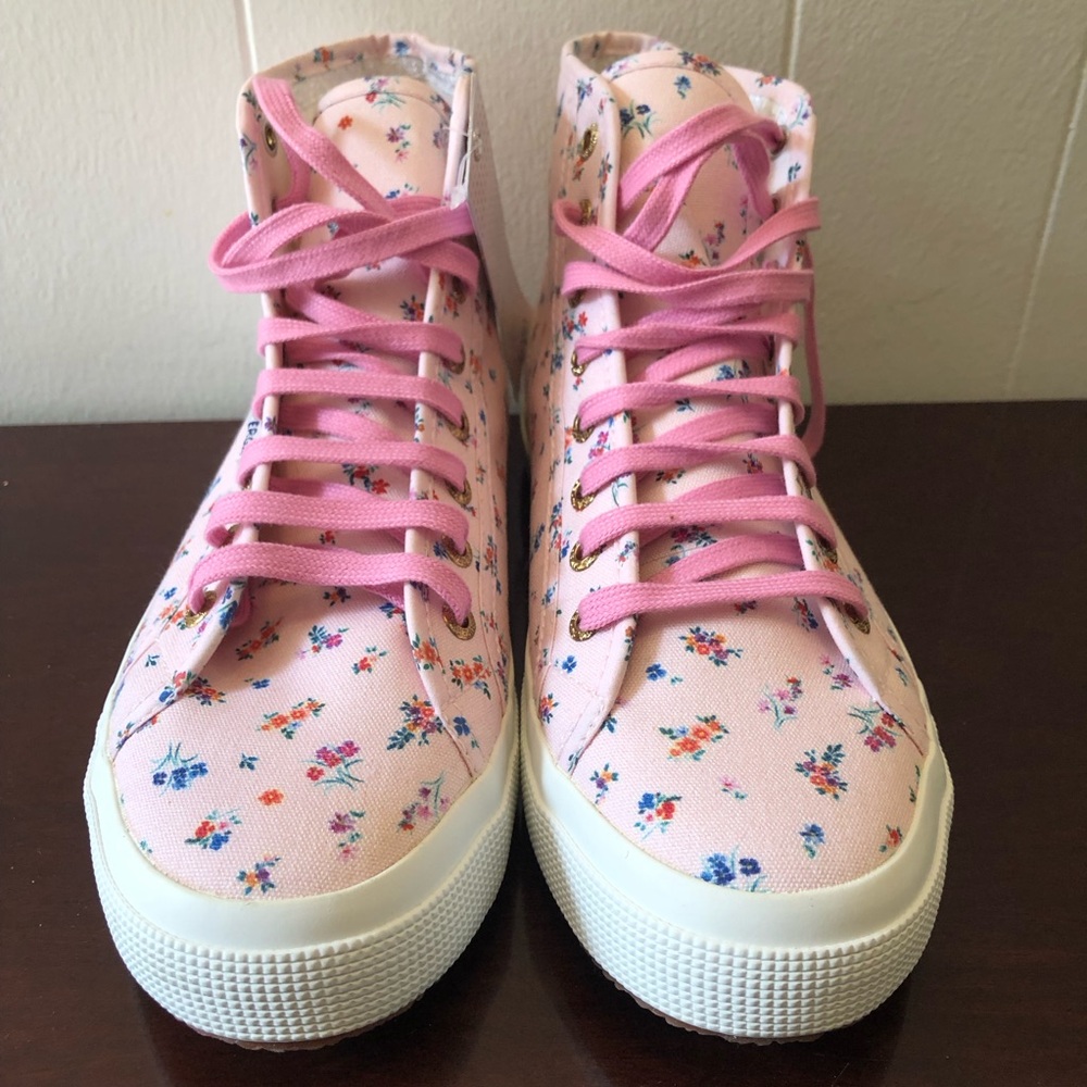 Superga Sz 9.5 Pink Floral High-Top Canvas Sneakers